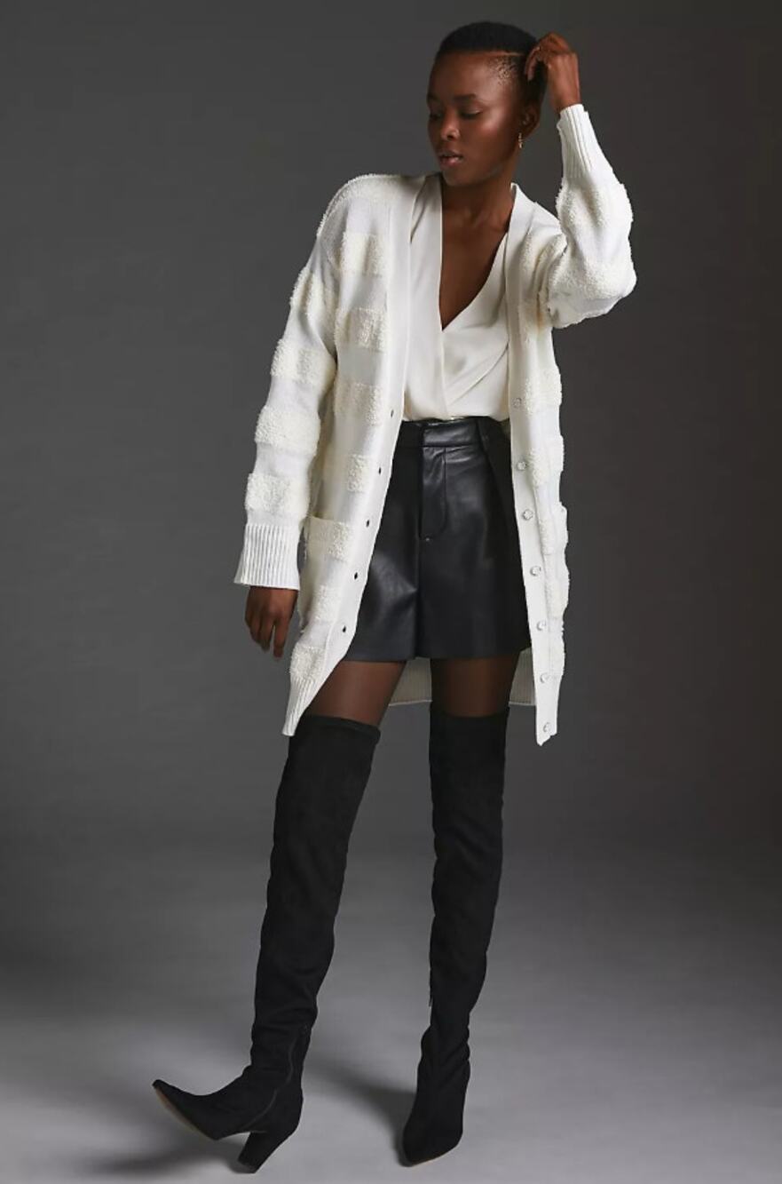 Daily Practice by Anthropologie White Striped Textured Knit Cardigan S